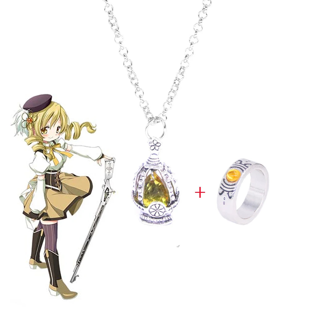 Madoka Magica Soul Gem Necklace Set | Kaname Madoka Mami Pendant Jewelry detail view