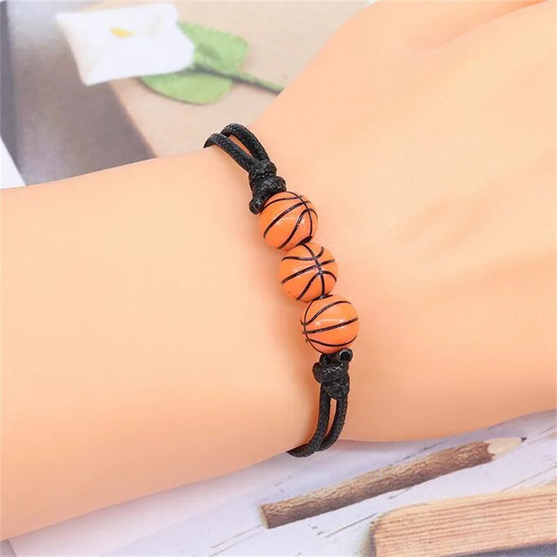 5/10pcs Football Baseball Basketball Beads Charm Adjustable Bracelets for Sports Theme close-up view
