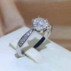 New Fashion Jewelry Zircon Round Wedding Rings For Women Girl 925 Stamp Six-claw Full alternate view
