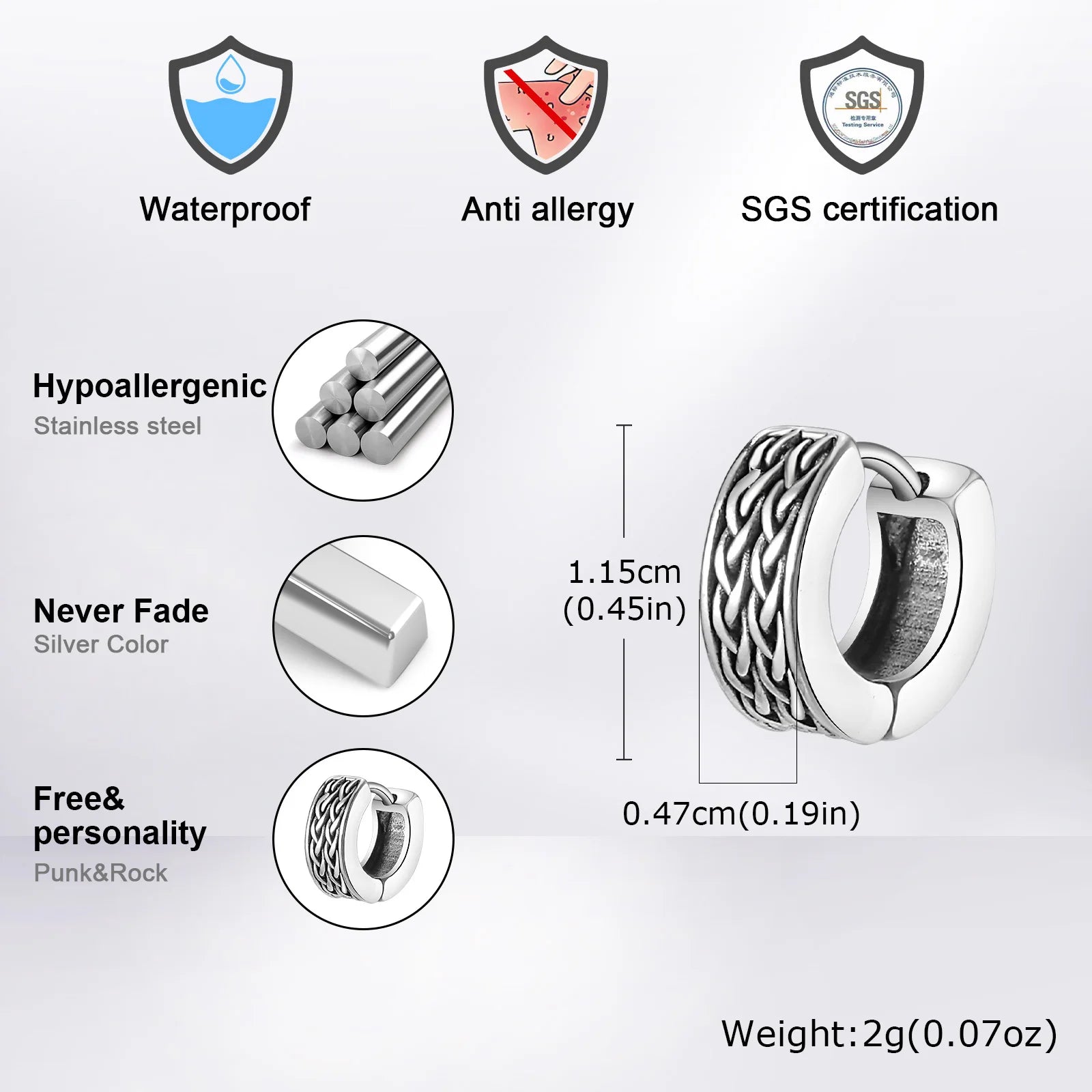 Punk Viking Hoop Earrings for Men Boys,Vintage Celtic Knot Stainless Steel Huggies Ea lifestyle view