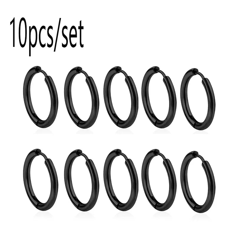 10/20Pcs Minimalist 316L Stainless Steel Small Hoop Earrings For Women Man Classic Rou close-up view