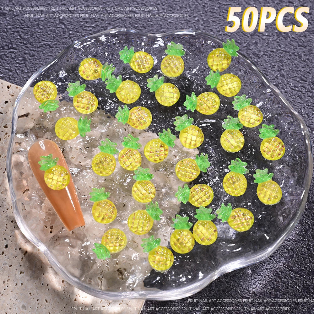 50Pcs 3D Summer Fruits Nail Charms Strawberry,Watermelo,Cherry,Peach,Lemon Flatback Nail detail view