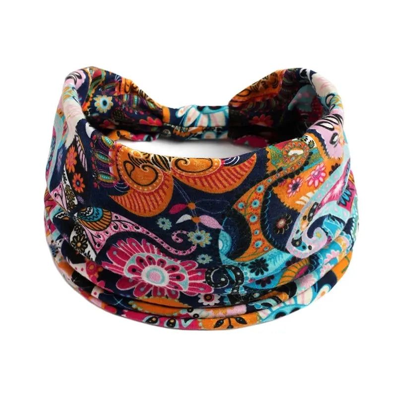 Bohemian Style Elastic Hair Bands Yoga Headband Women Headwear Print Vintage Cross Un lifestyle view