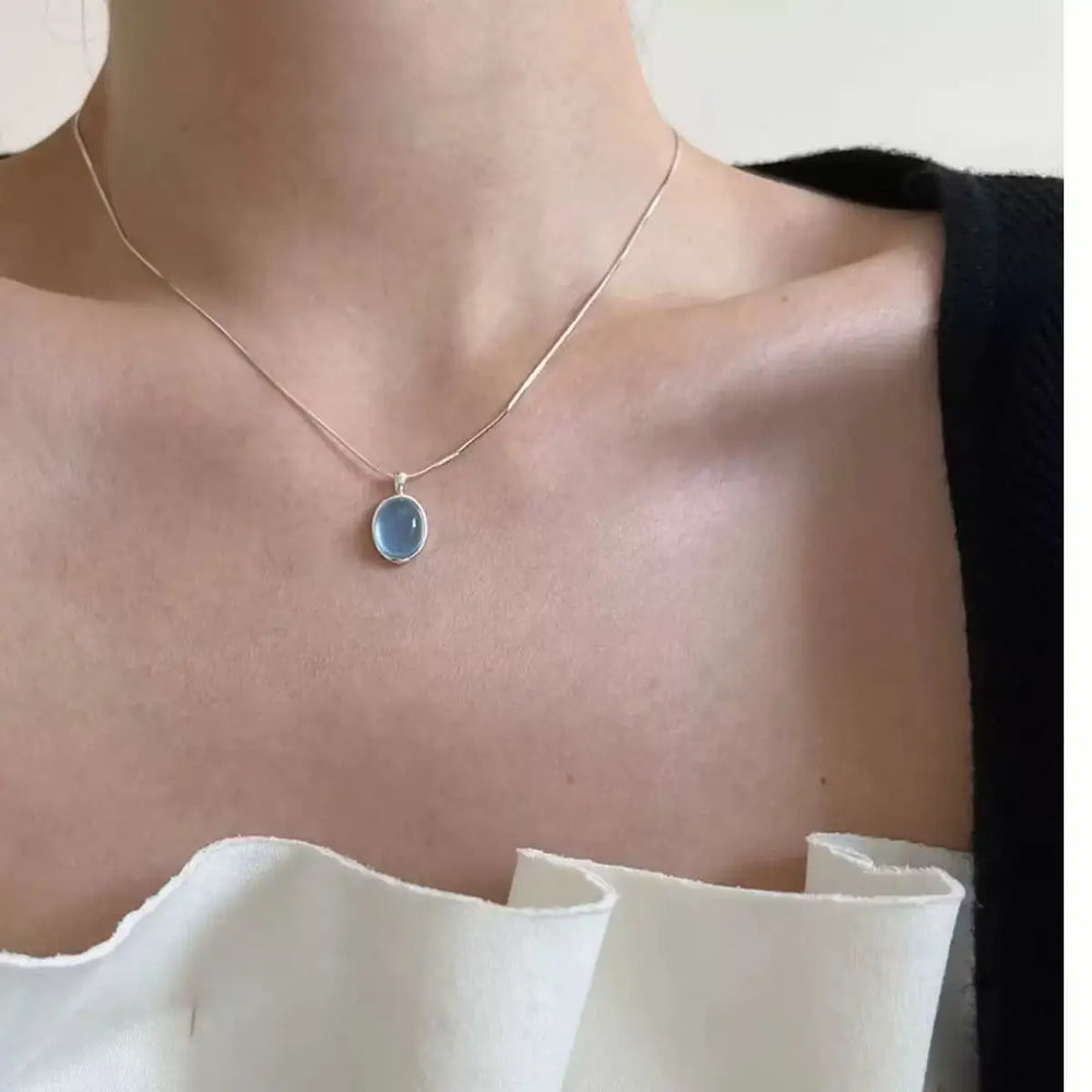 925 Sterling Silver Necklace with Moonstone and Natural Aquamarine Pendant, Necklace, close-up view
