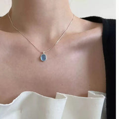 925 Sterling Silver Necklace with Moonstone and Natural Aquamarine Pendant, Necklace, close-up view