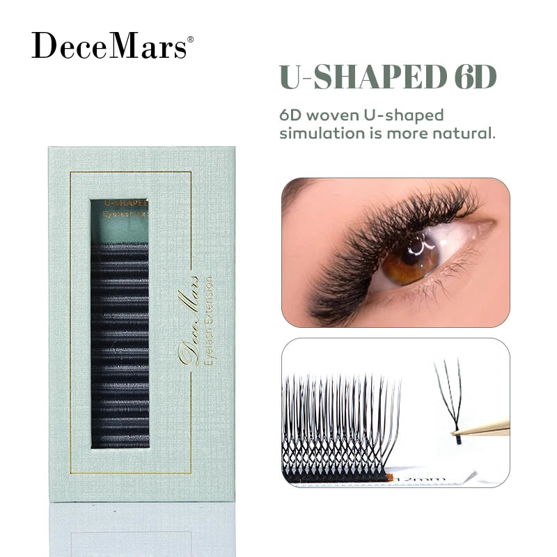DeceMars U-Shaped 6D Eyelash Extensions | Salon Quality Synthetic Lashes close-up view