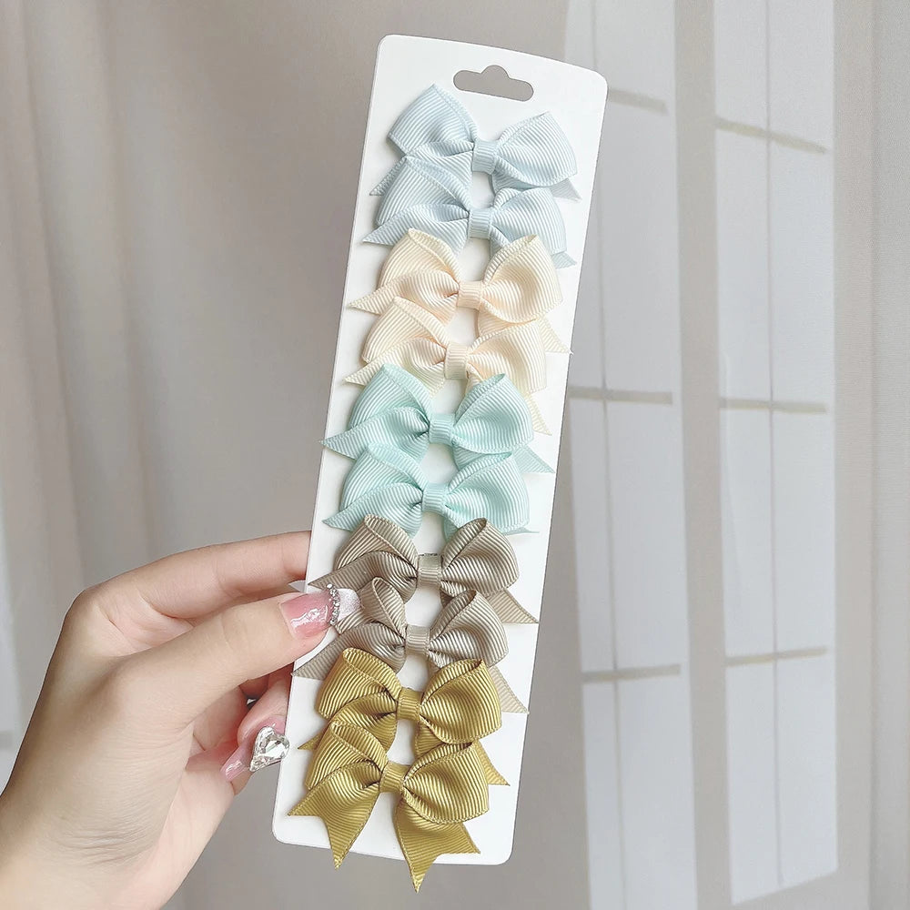 10Pcs/Set Solid Color Kids Bows Hair Clips for Baby Girls Handmade Ribbon Bowknot H additional angle
