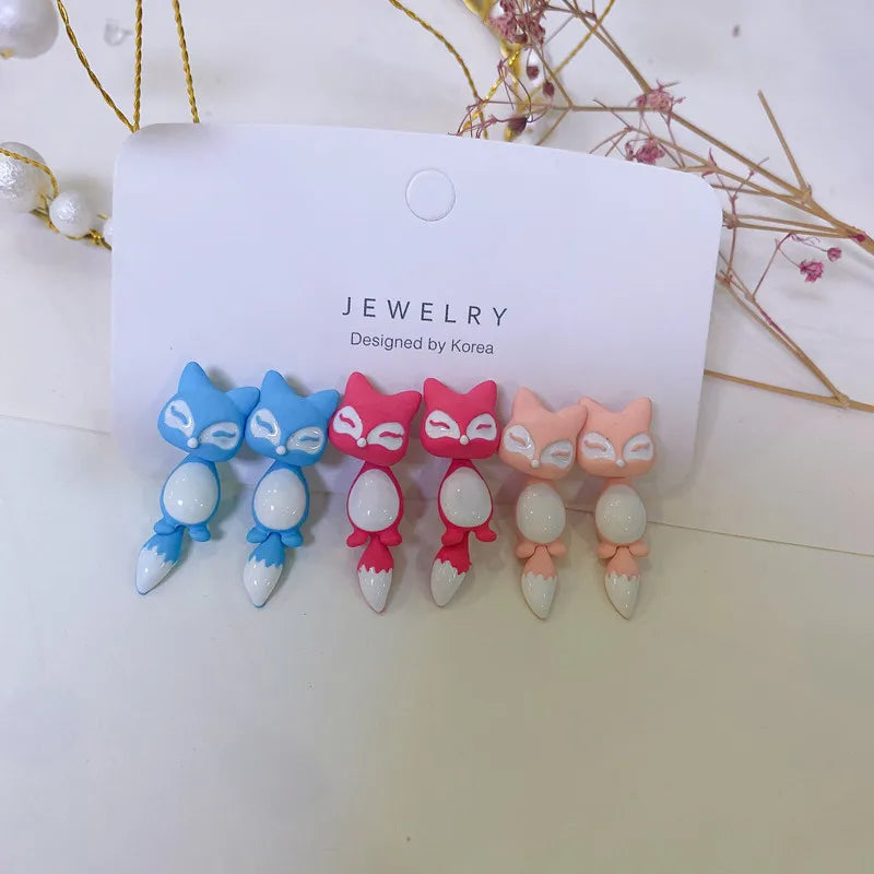 New Fashion Cute Animal Female Creative Handmade Earrings Polymer Clay Dinosaur Dog C lifestyle view