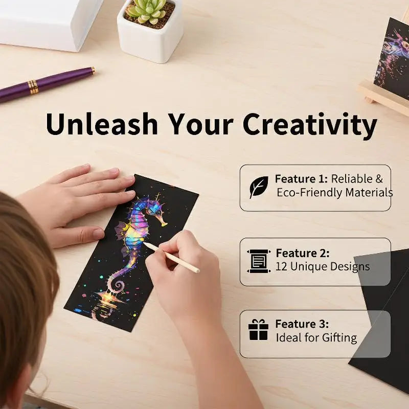 12Pcs Stylus Animal Scratch Art Set with Bookmark Paper for Kids DIY Creative Drawing lifestyle view