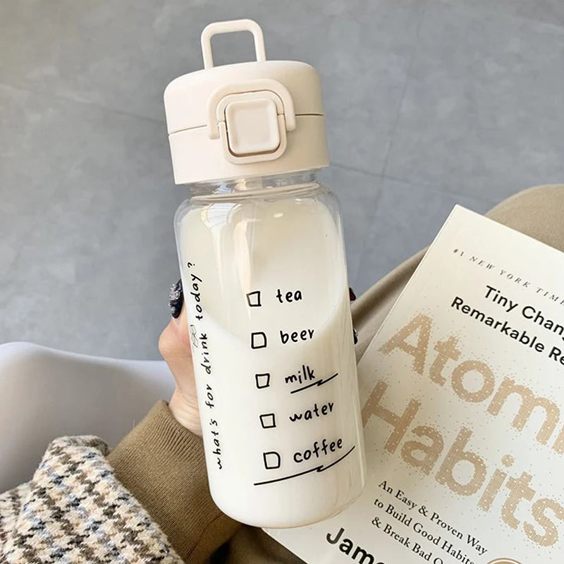 Cartoon Water Bottle With Straw Cute Plastic Drinking Bottle Portable Leak-proof Drink close-up view
