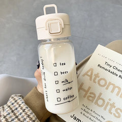 Cartoon Water Bottle With Straw Cute Plastic Drinking Bottle Portable Leak-proof Drink close-up view