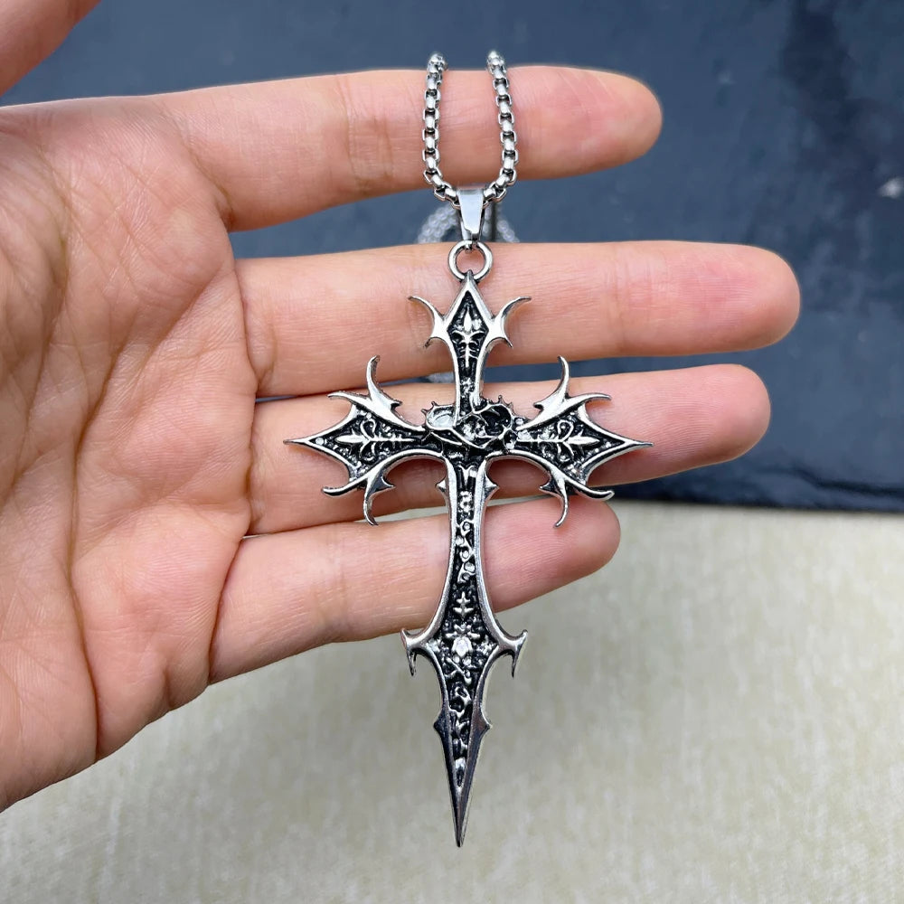 Gothic Double Sided Cross Pendant Necklace | Niche Hip Hop Punk Jewelry