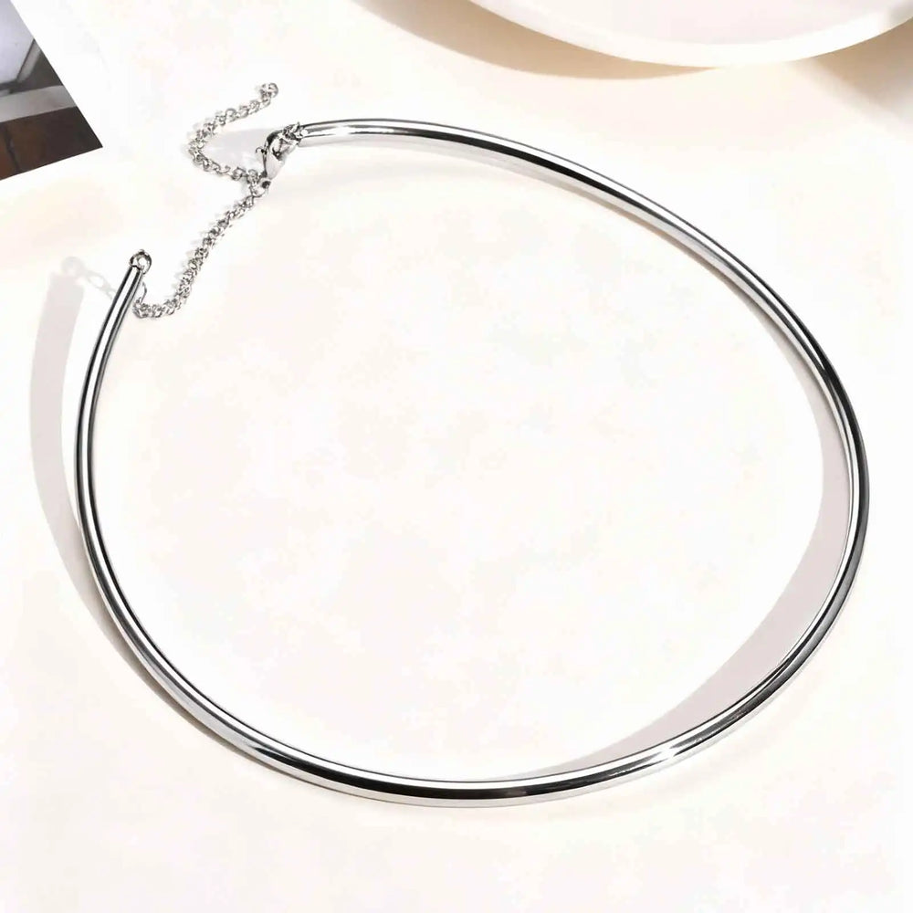 Dainty 4MM Wide Choker Necklace for Women,Silver Color Stainless Steel Necklaces, Torq close-up view