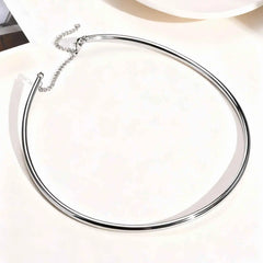 Dainty 4MM Wide Choker Necklace for Women,Silver Color Stainless Steel Necklaces, Torq close-up view