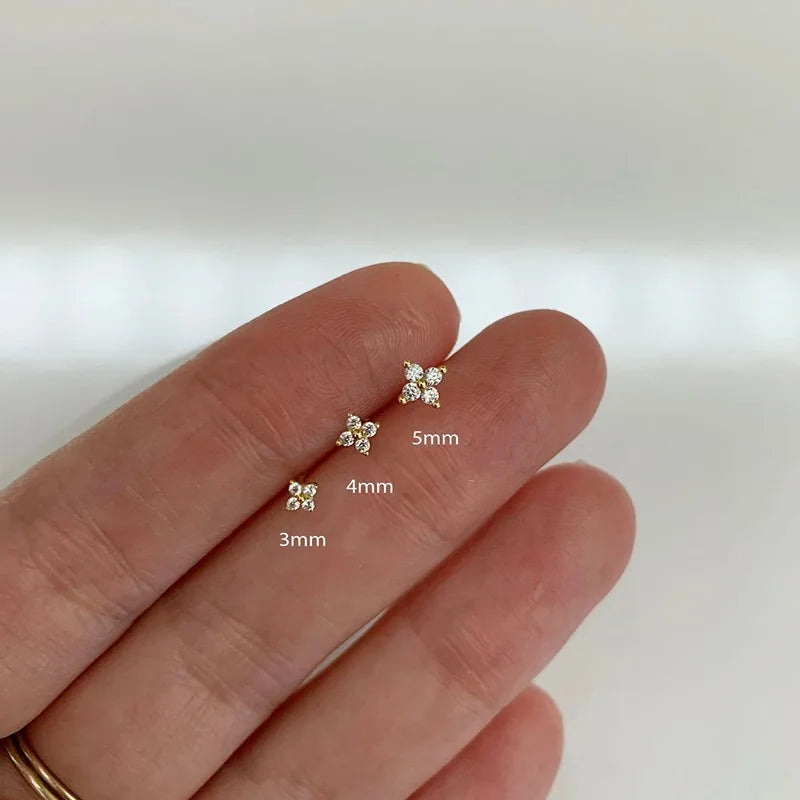 2/3Pcs Dainty CZ Flower Stud Earrings For Women, 18K Gold Plated Tiny Small Cute Ca additional angle