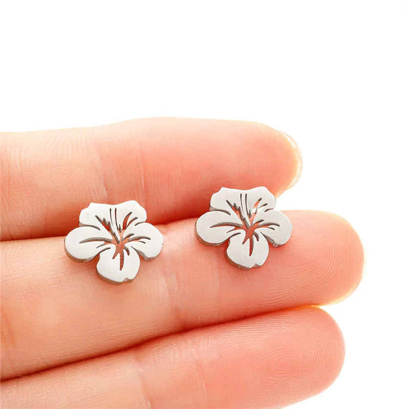 Multiple Stainless Steel Flower Stud Earrings Women Korean Daisy Mandala Rose Lotus E alternate view