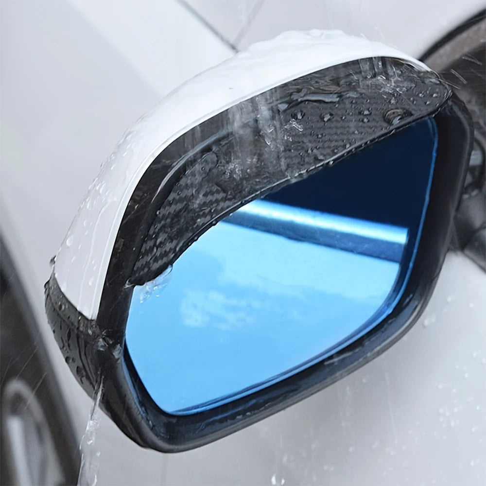 2pcs Carbon Fiber Look Car Side Mirror Rain Guards - Sun & Snow Shield Visors for Enhanced Rear View Safety, Easy Install