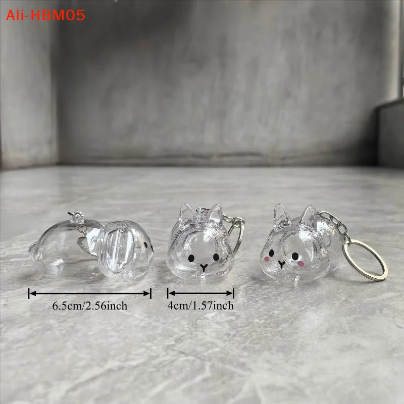 (HB05)Cartoon Pet Hair Memorial Transparent Storage Box Keyring Animal Rabbit Fur O additional angle