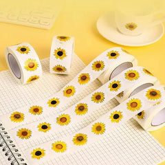 Sunflower Stickers Roll | 100-500PCS Small Labels for Packaging and Decor detail view