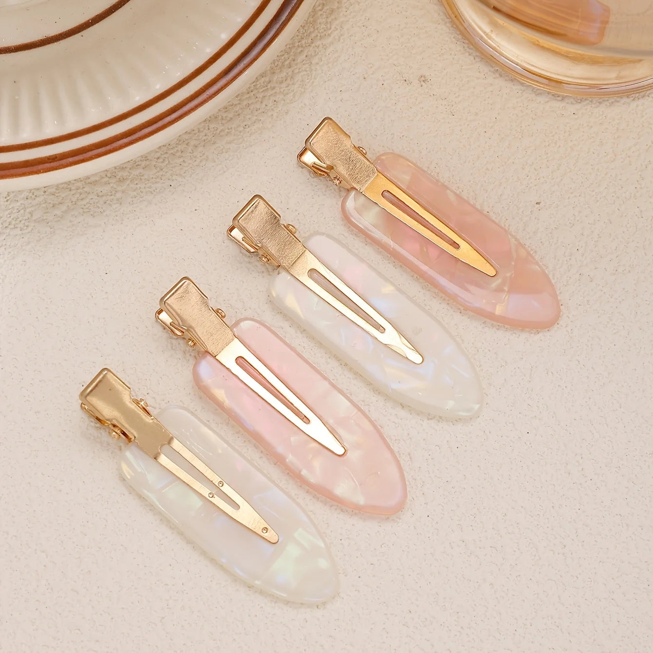 2/4pcs Elegant Mermaid Pink and White Seamless Adhesive Hair Clips for Women's Bangs and Makeup, Hair Accessoires, Hair Clip