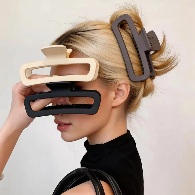 1/2/3pcs Temperament Frosted Large Rectangular Hair Clip for Women Elegant Shark Clip Fashionable Gi