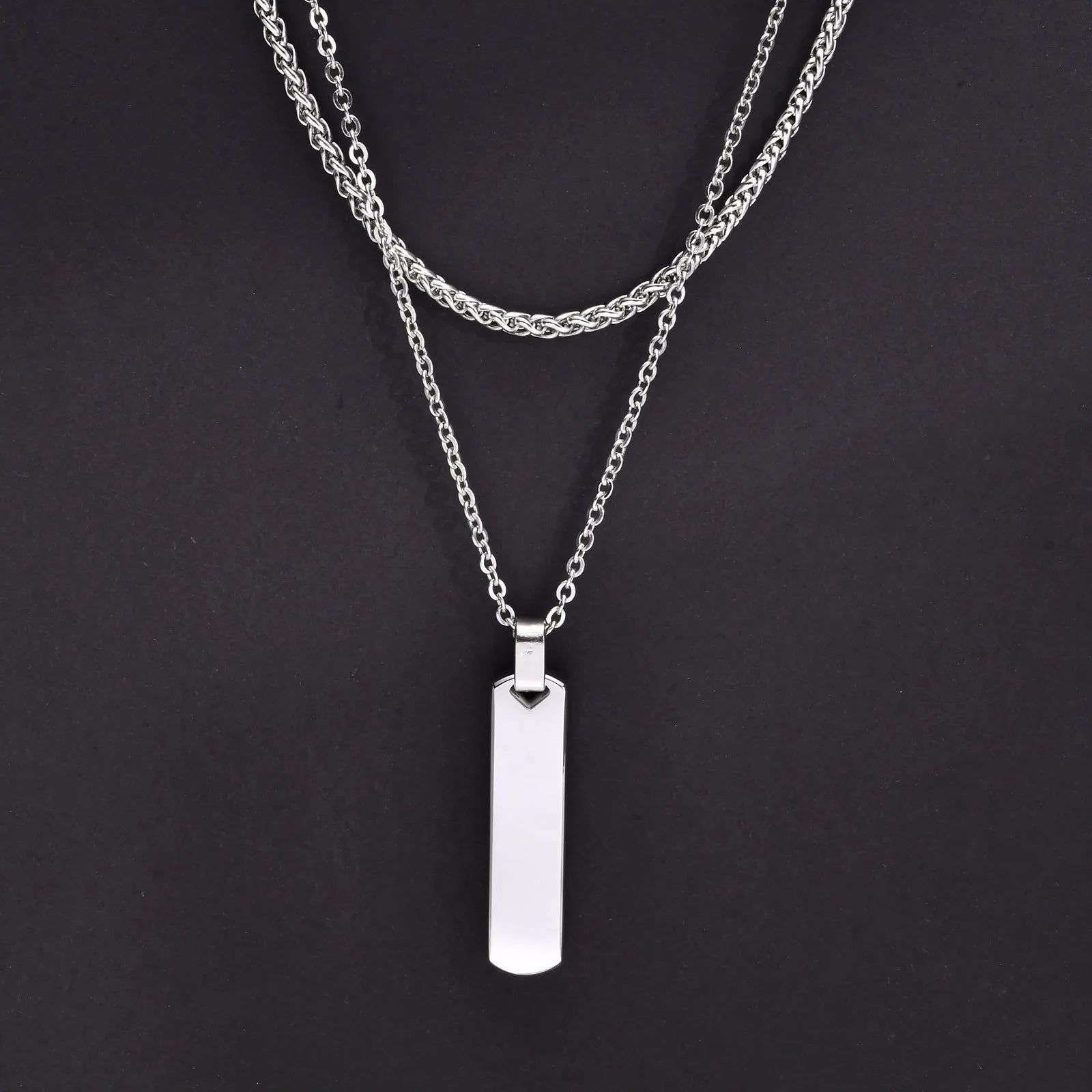 2pcs Vertical Layer Necklaces for Men Boys,Wateproof Stainless Steel Cuban Chain Collar, detail view
