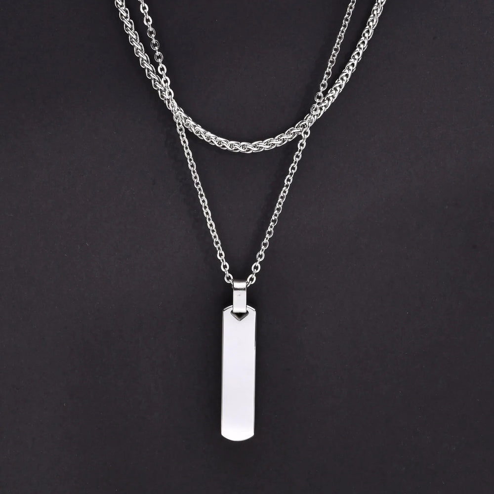 2pcs Vertical Layer Necklaces for Men Boys,Wateproof Stainless Steel Cuban Chain Collar, detail view