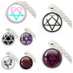 Hip Hop Rock Music Band Him Heartagram Glass Cabochon Pendant Star Heart Patten Necklace Chain Charm Necklace Jewelry Gift