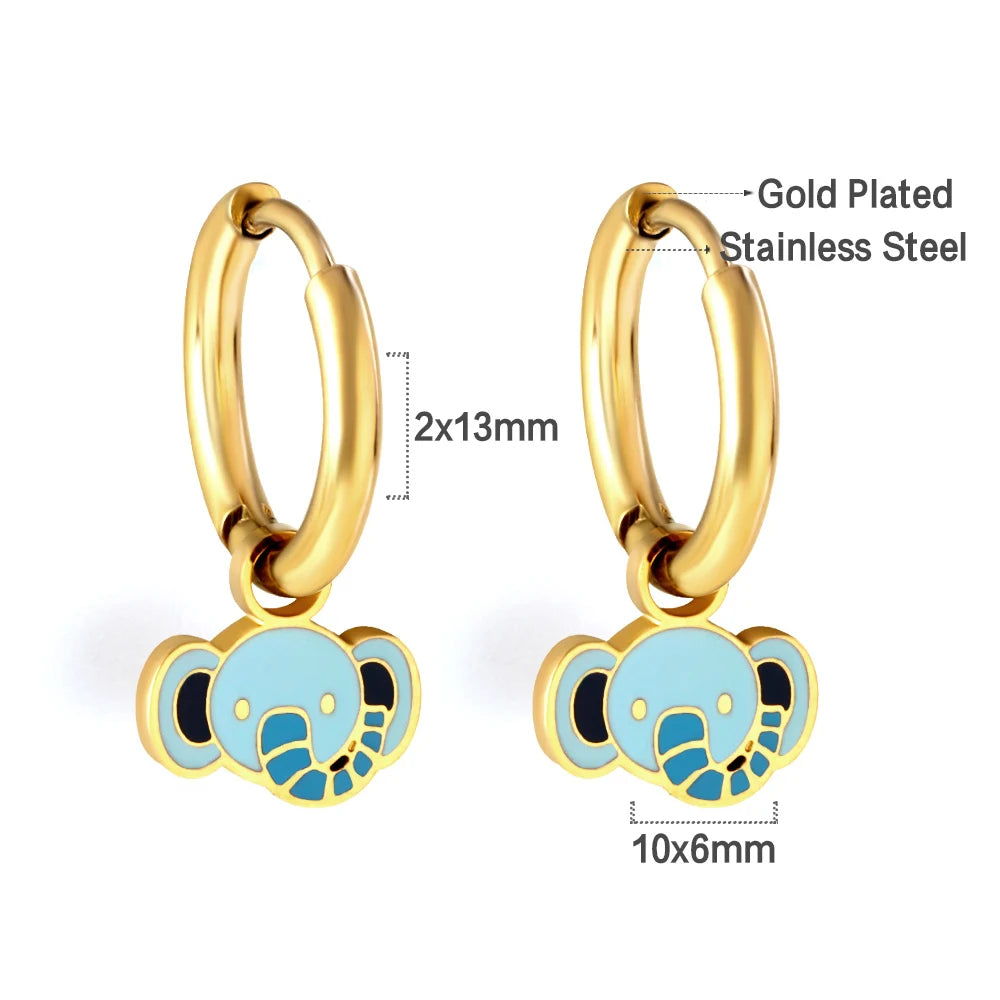LUXUSTEEL Golden Animal style Women's Hoop Earrings Stainless Steel Earring Panda Din alternate view