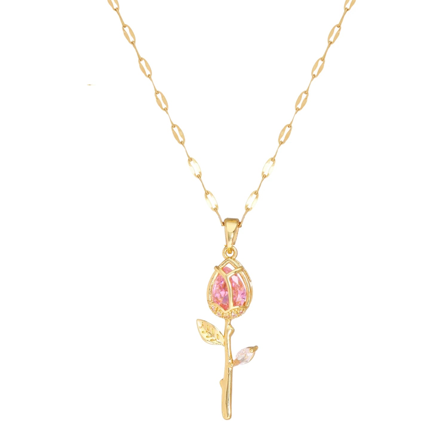 Elegant Pink Rose Necklace for Women Light Luxury Zircon Flower Pendant High-End Jewe alternate view