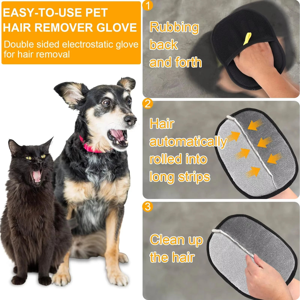 Pet Hair Removal Tool Reusable Static Removal Gloves, Double-Sided Grooming Gloves fo alternate view