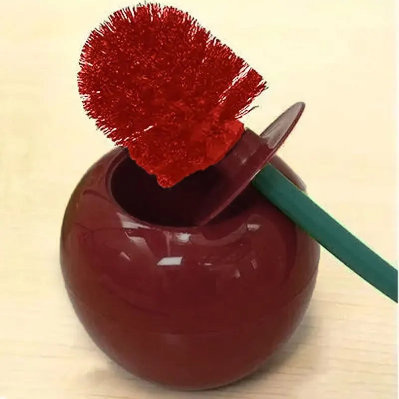 1pc Red Toilet Brush Creative Lovely Cherry Shape Lavatory Toilet Brush Holder Set To alternate view