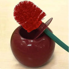 1pc Red Toilet Brush Creative Lovely Cherry Shape Lavatory Toilet Brush Holder Set To alternate view