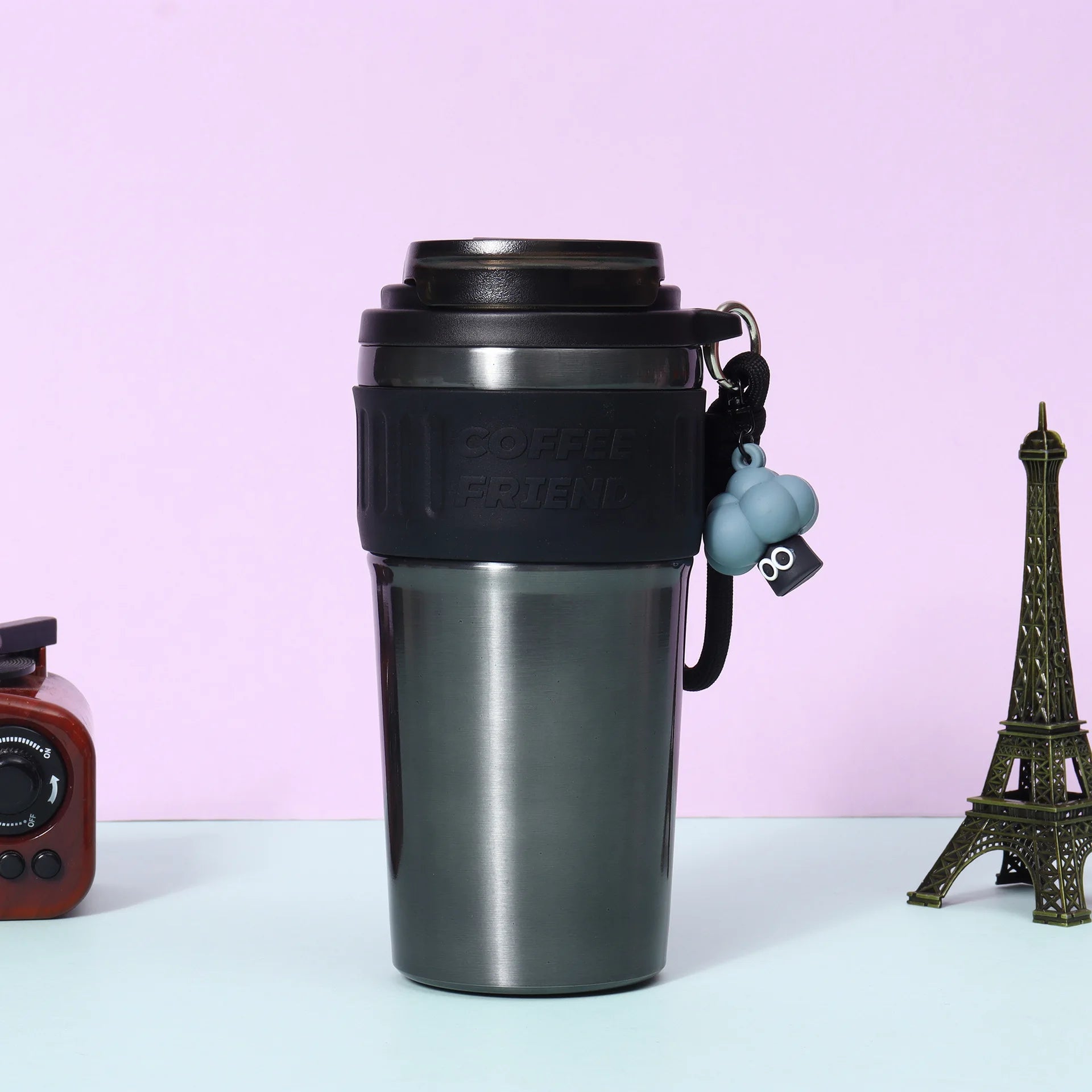 New Travel Coffee Tumbler Thermos Mug Easy Carry Steel Double Wall Tea Coffee Vacuum F close-up view