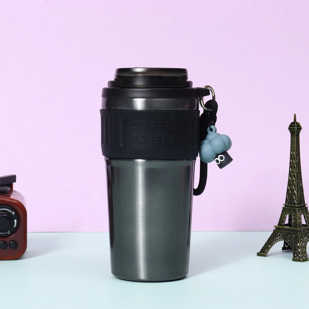 New Travel Coffee Tumbler Thermos Mug Easy Carry Steel Double Wall Tea Coffee Vacuum F close-up view