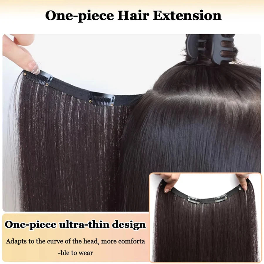 Synthetic Long Straight Clip In Hair Extension | 4 Clips Hidden Hair Piece Wig lifestyle view