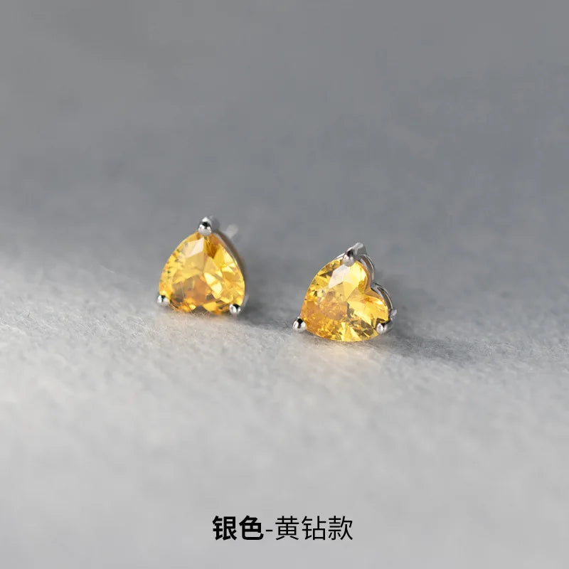 925 Sterling Silver Heart Zircon Piercing Stud Earrings Wedding Luxury Elegant Jewelry F detail view