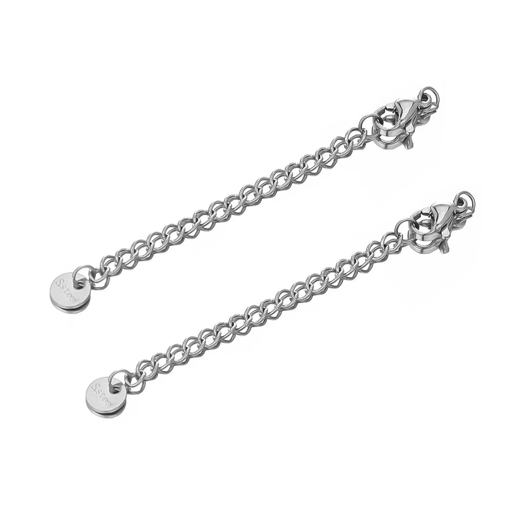 10pcs Stainless Steel Extension Chains with Lobster Clasps | DIY Jewelry Findings close-up view