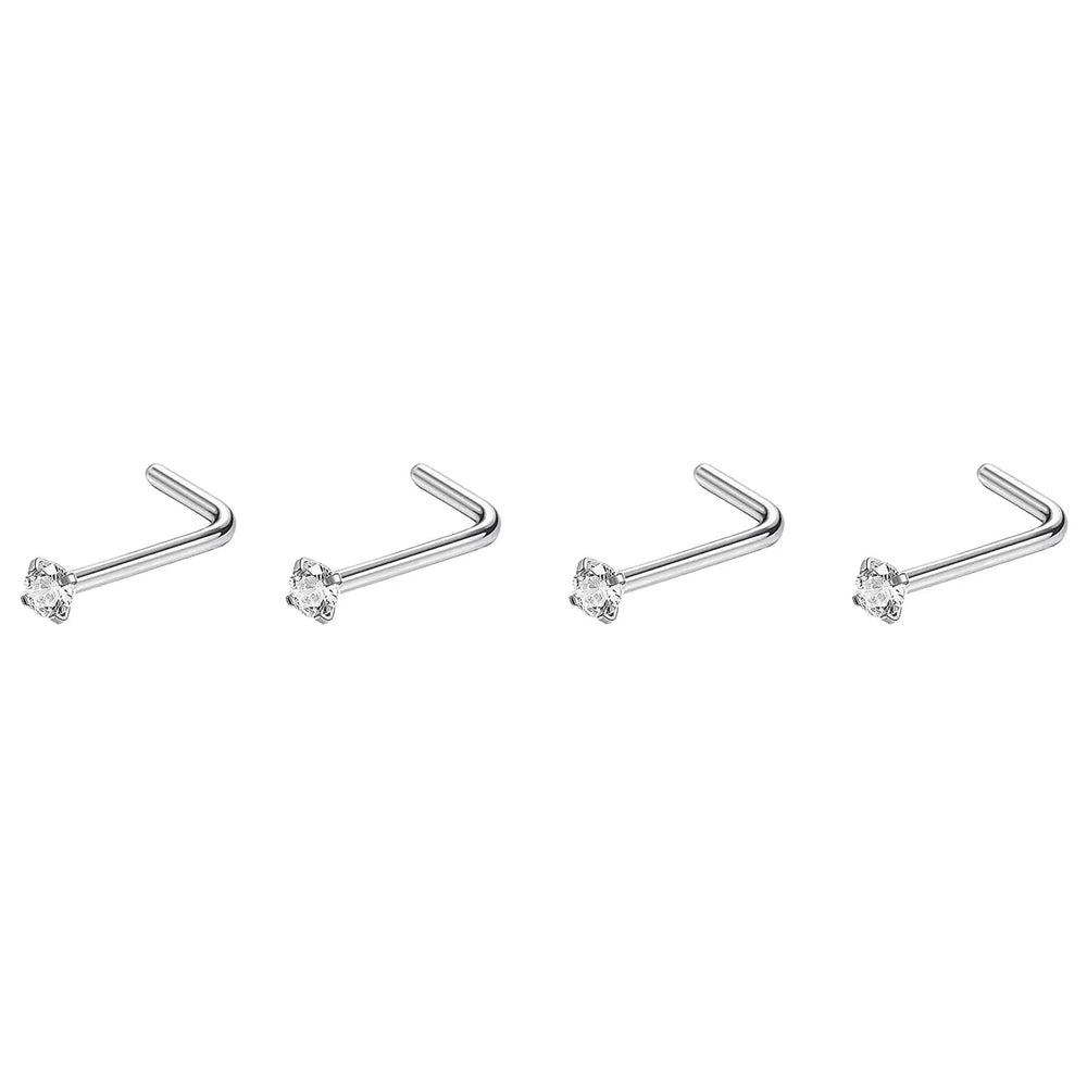 1/4/8PCS 20G 316L Stainless Steel Zircon Nose Piercing Stud for Women Men, L Shape No alternate view