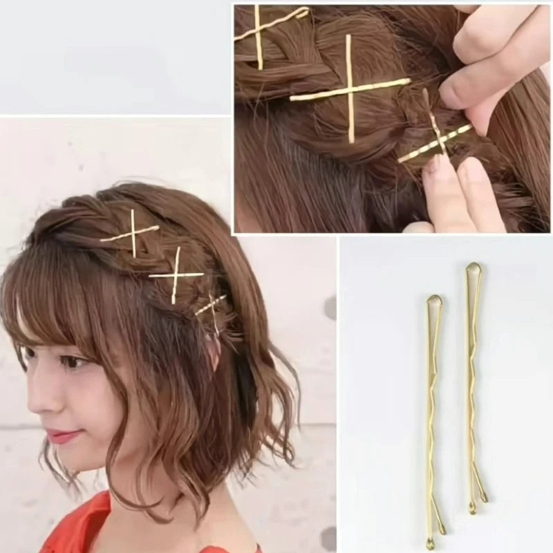 50/500pcs Metal Hairpins U-shaped Curly Wavy Hair Clips Women Girls Simple Bobby Pins close-up view