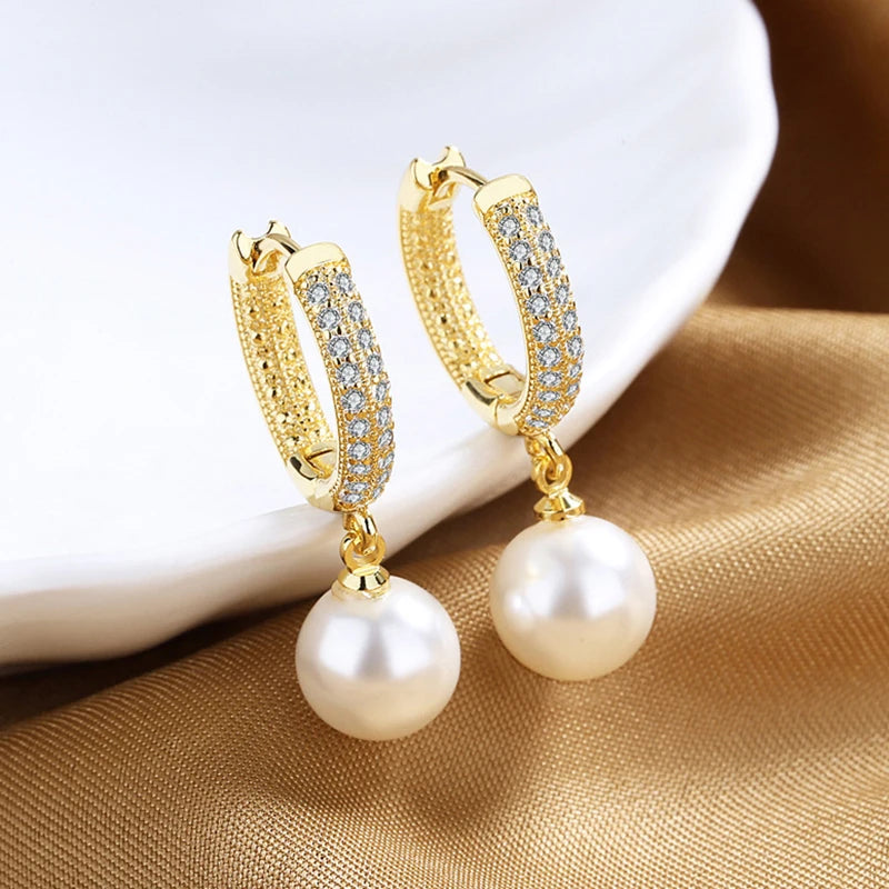 Pearl Hoop Earrings for Women | Light Luxury Fashion Jewelry additional angle