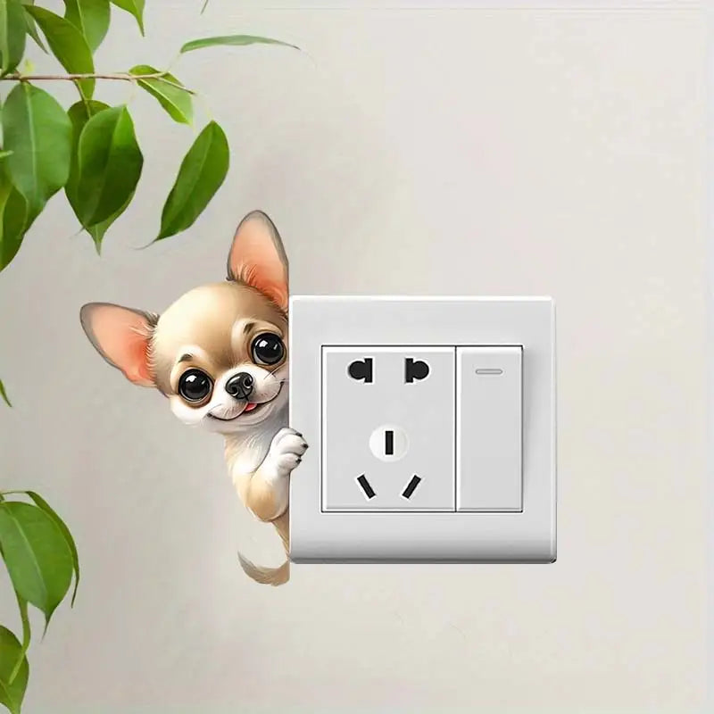 Cute Peeking Dog Animal Light Switch Phone Wall Stickers | Cartoon Decals for Home De lifestyle view
