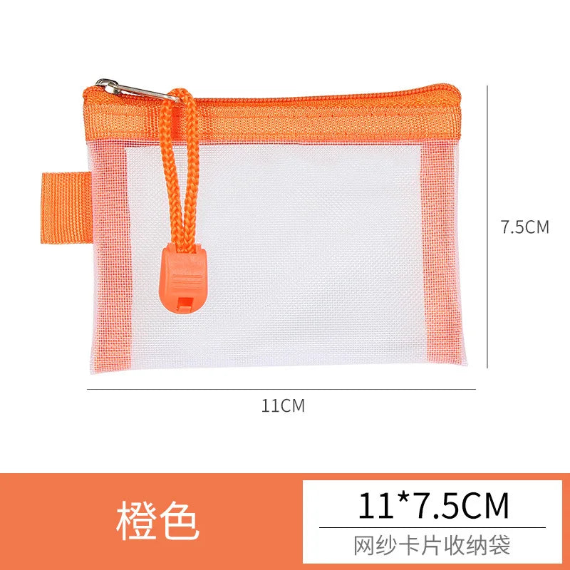 Mini Transparent Mesh Zipper Card Storage Bag | Portable Nylon Coin Purse additional angle