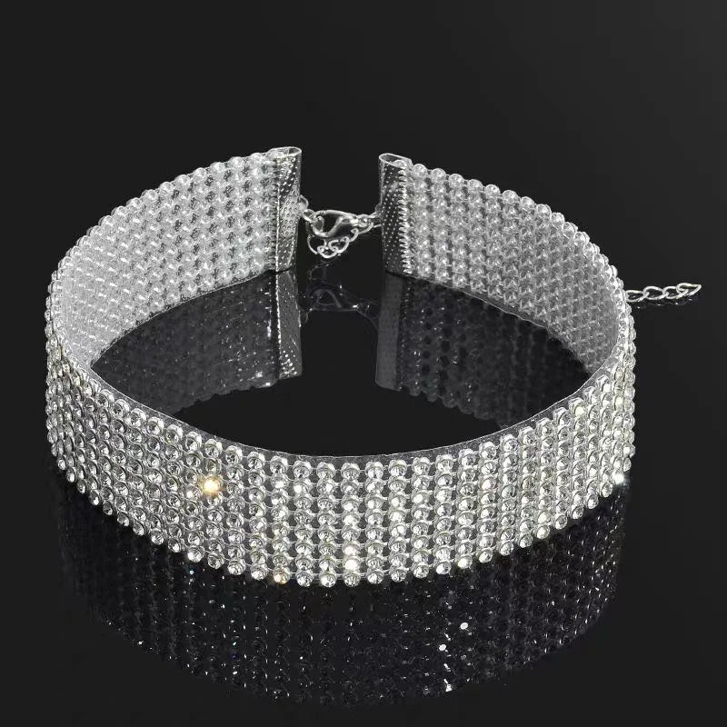 TOP Quality Cool Shiny Rhinestone Bundle Neck Popular Element Collar Necklace Punk Hip close-up view
