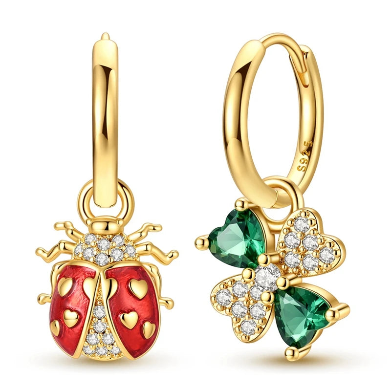 Luminous Shell Women Earrings Original 925 Sterling Silver Pave CZ Star Moon Hoop Earr close-up view