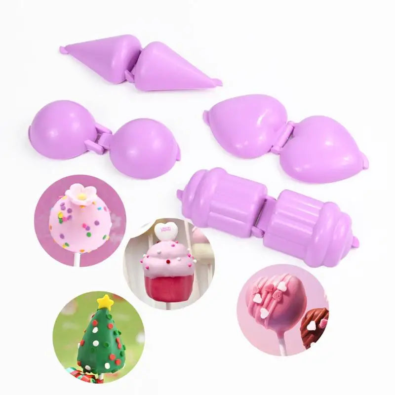 4pcs/set Round/Heart/Cone/Cupcake Lollipop Mold Plastic Cookies Cakepop Mould DIY Fond close-up view