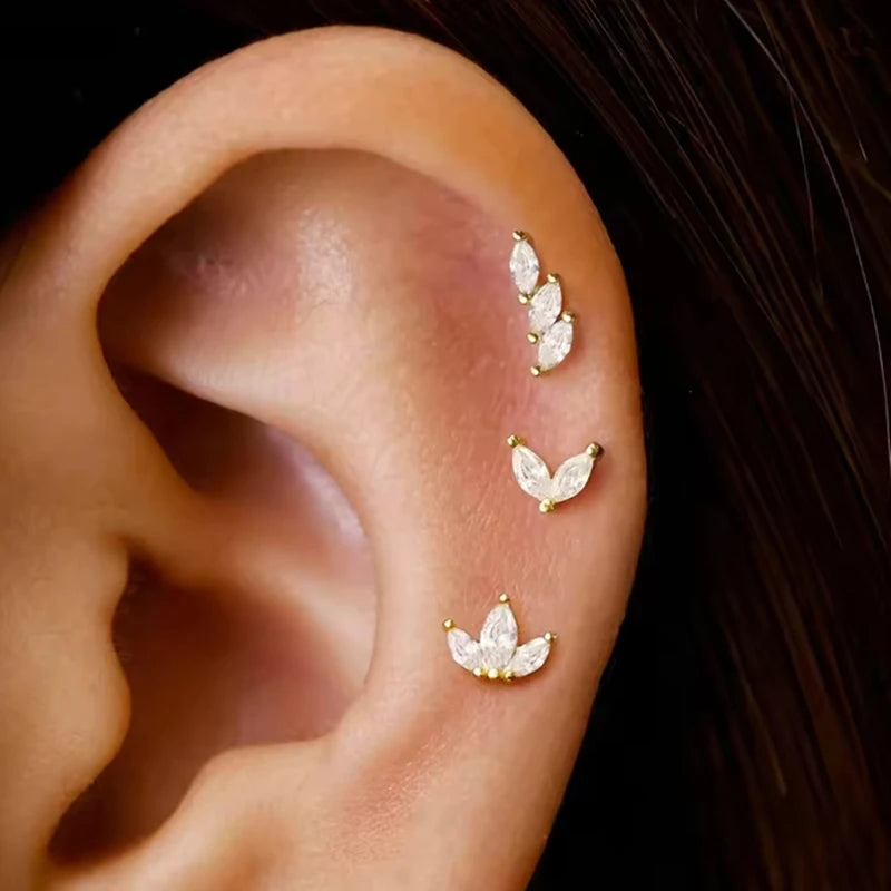 3PCS Luxury Star Pendant Piercing Earrings Set For Women Stainless Steel Zircon Punk Ear detail view