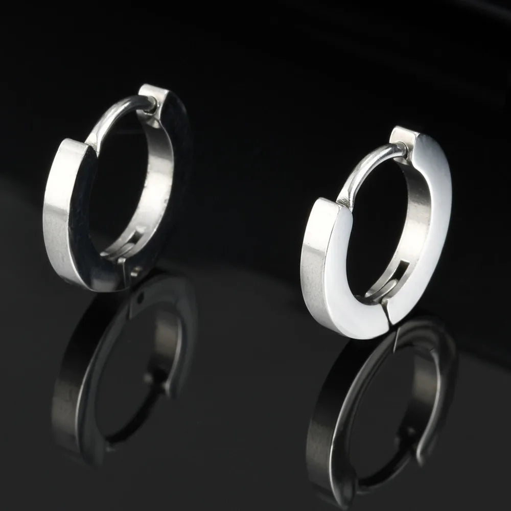 Vnox Small Hoop Huggie Earrings | Glossy Stainless Steel Minimalist Earrings for Wo additional angle