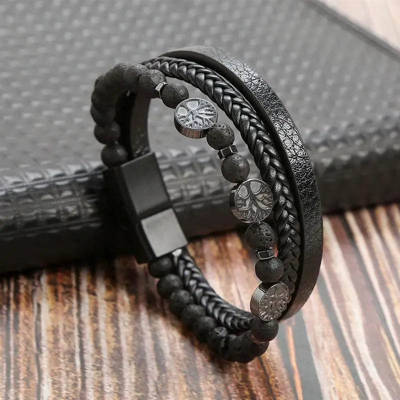 Classic Men's Leather Bracelet New Style Hand-woven Multi-layer Combination Accessory lifestyle view
