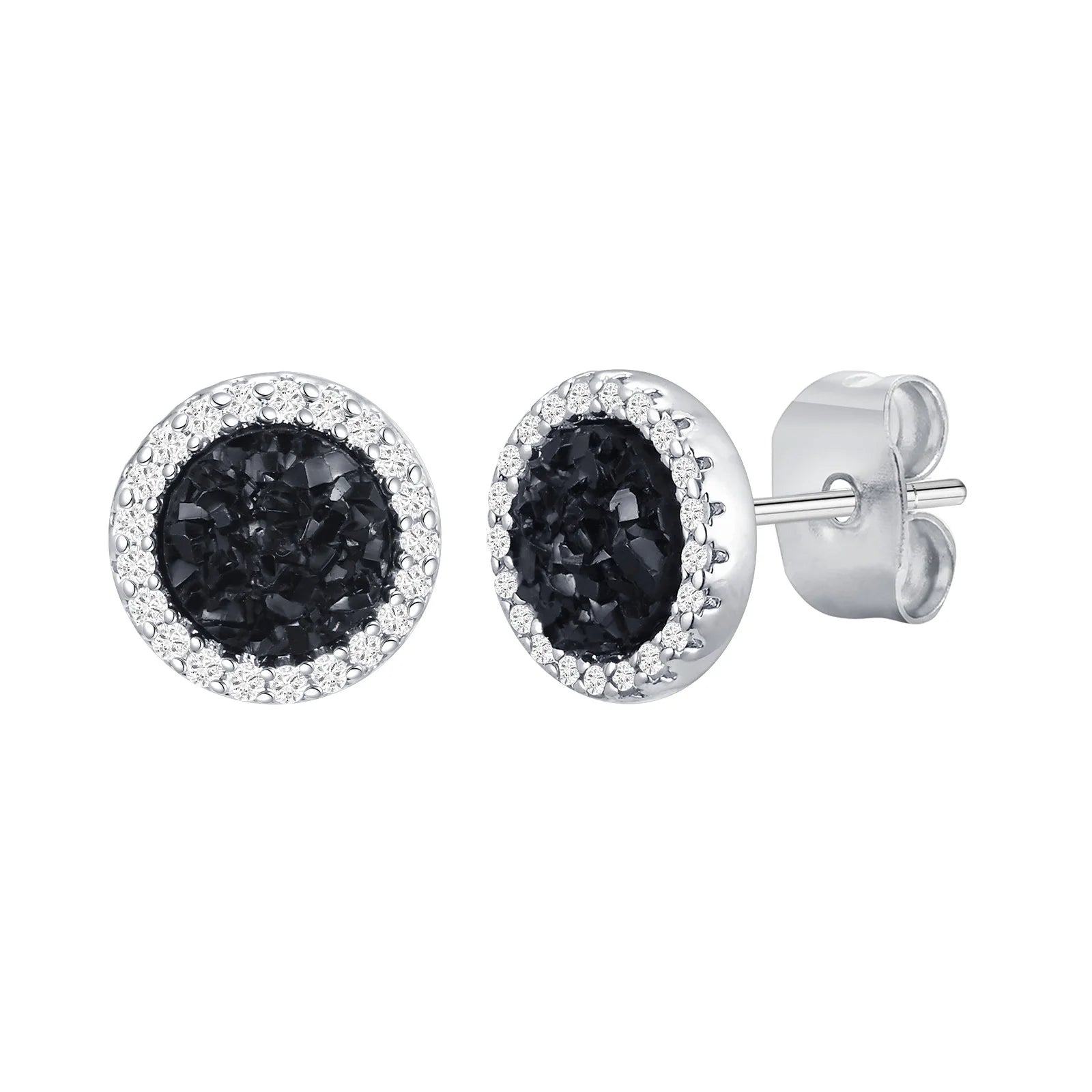 Vnox Black Crystal Round Circle Earrings for Men, Full Blue CZ Stone Ring Stud Earring close-up view